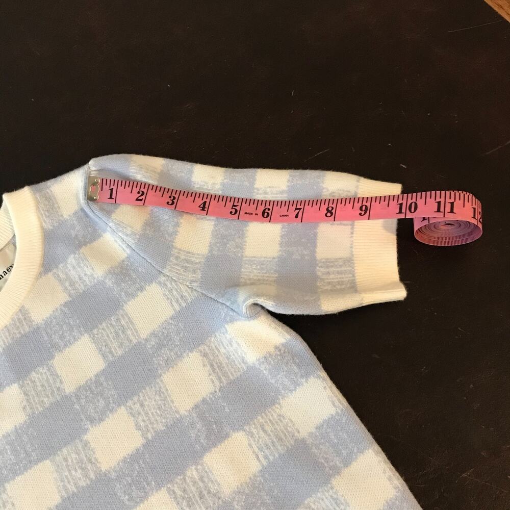 Anthropologie Maeve The Harmon Puff Sleeve Sweater Tee Blue Gingham XSP - Picture 7 of 10
